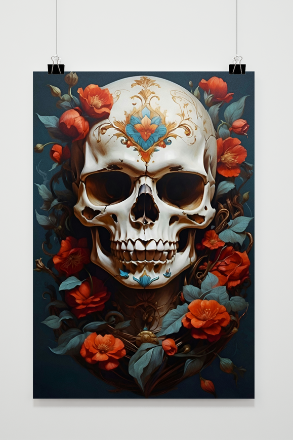 Schädel mit Blumen Poster