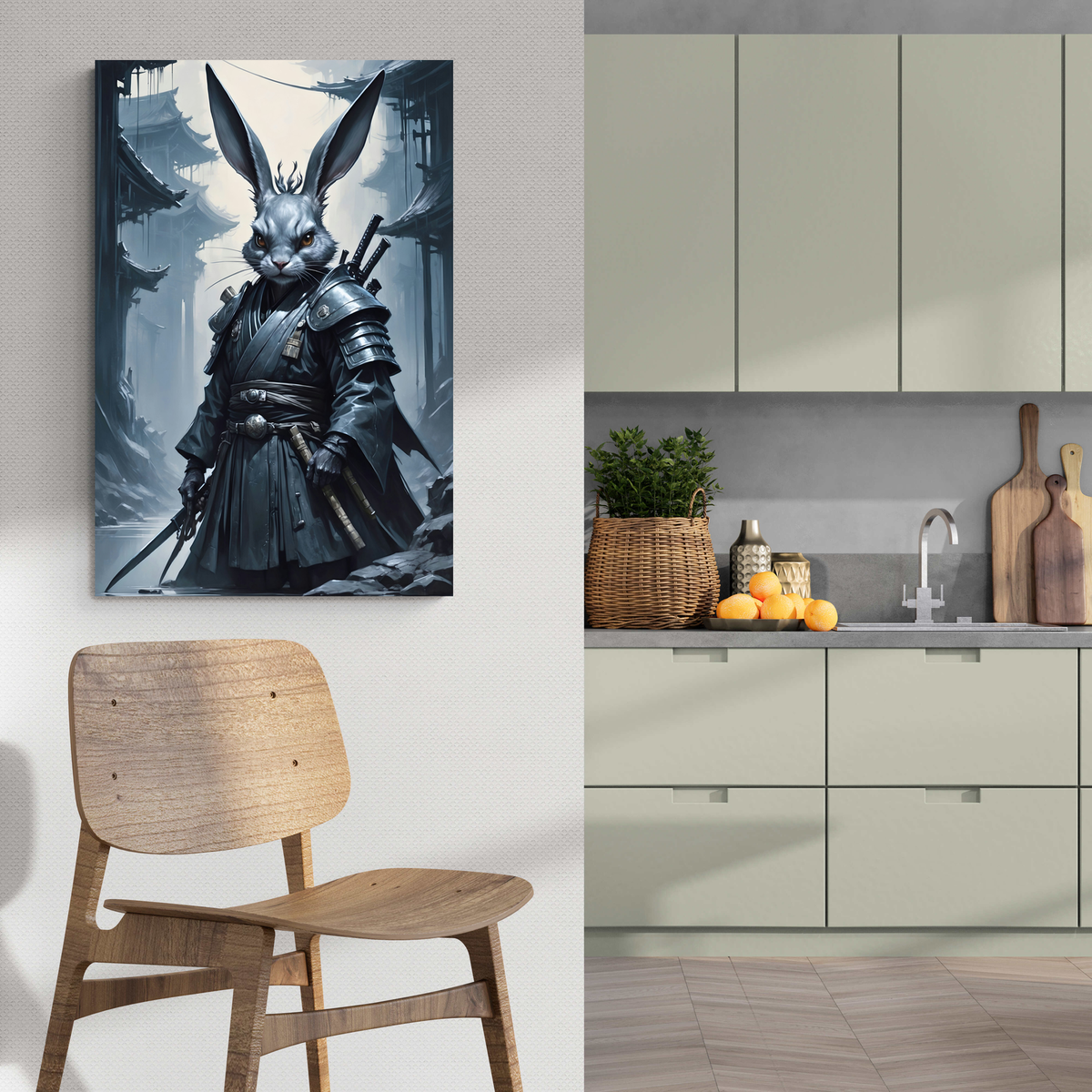 Conejo Samurai en un interior