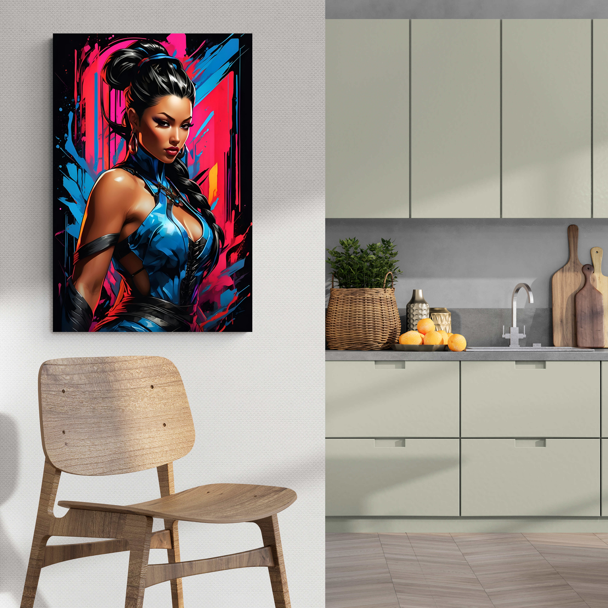 Kitana Mortal Kombat dans un intérieur