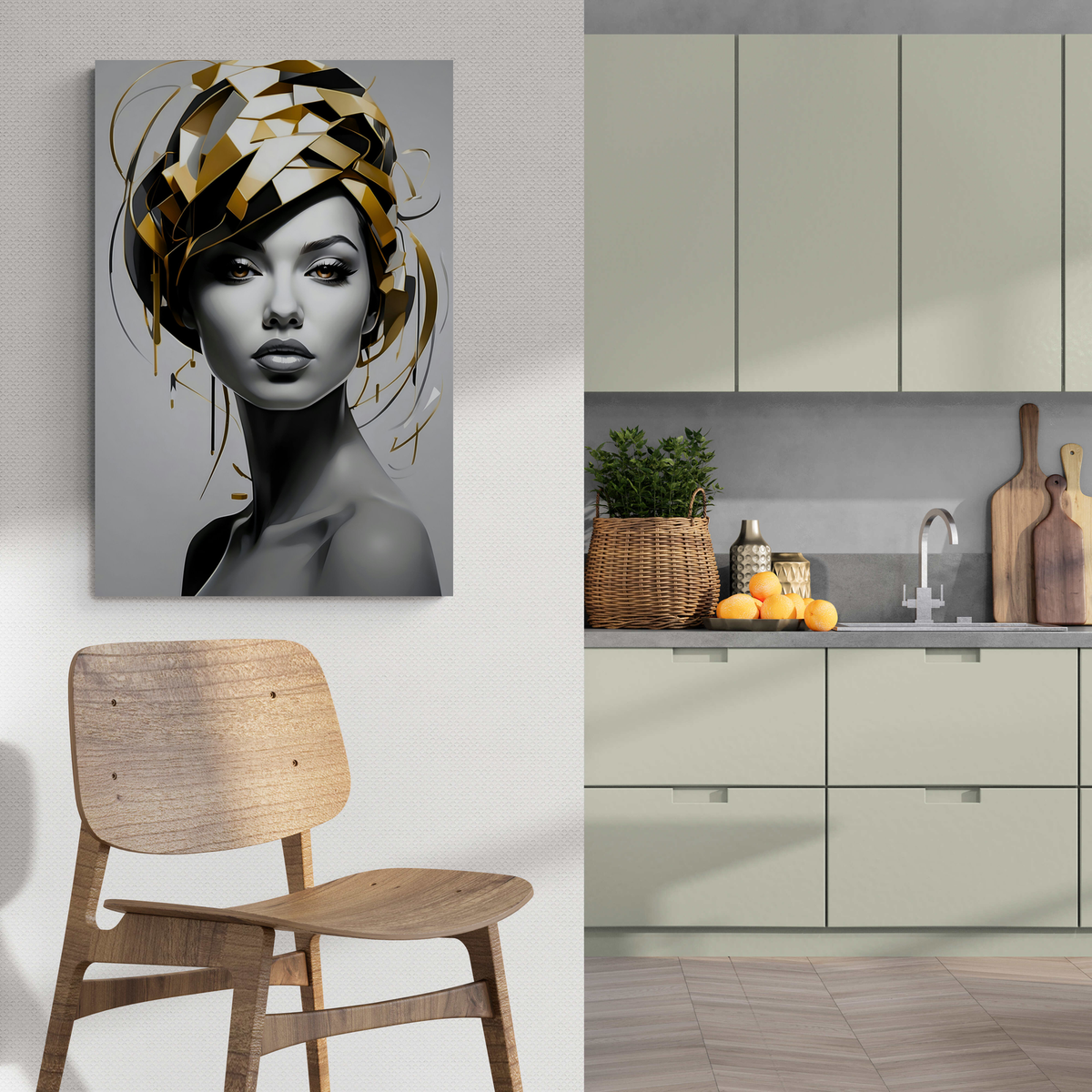 Mujer Dorado Blanco en un interior