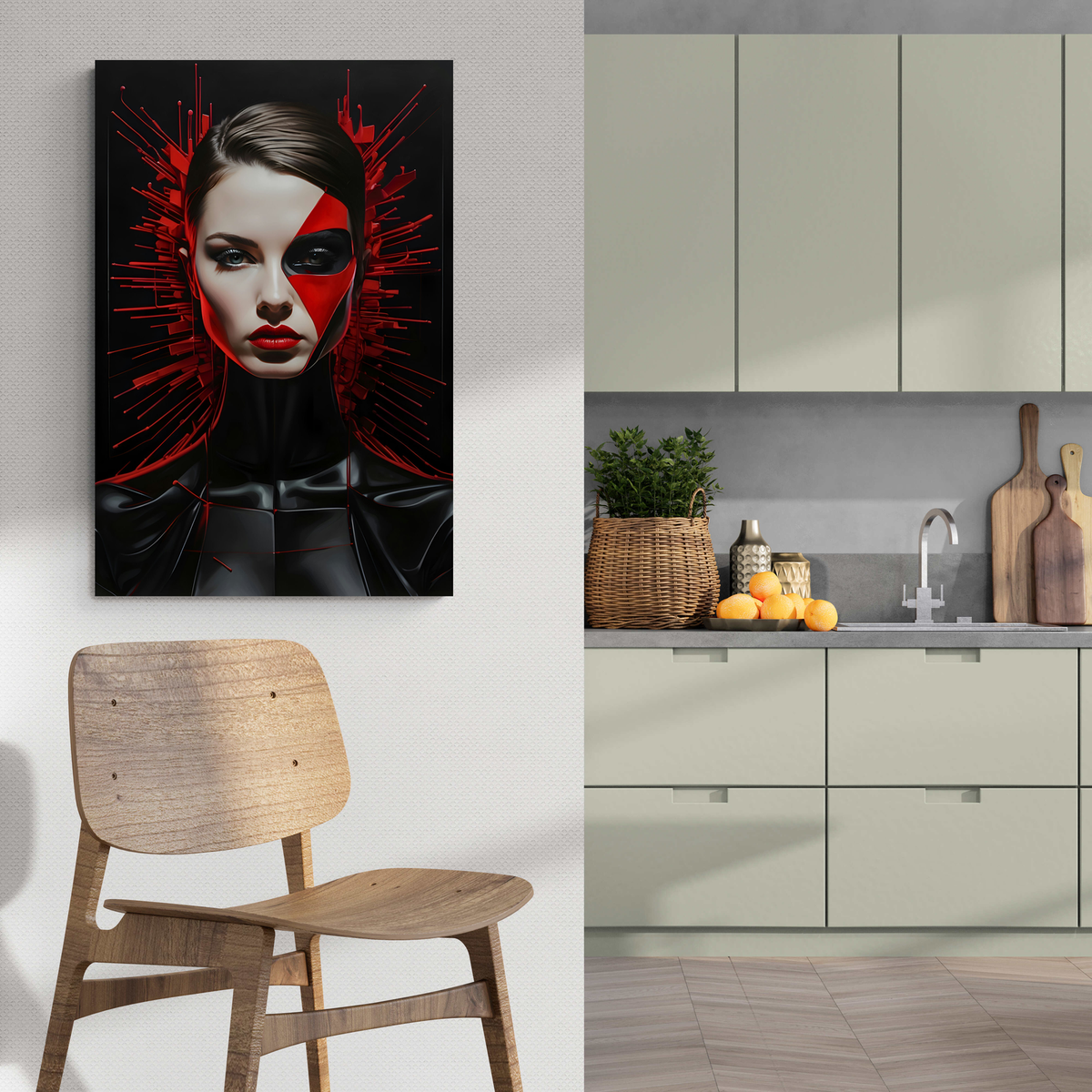 Mujer Rojo Negro en un interior