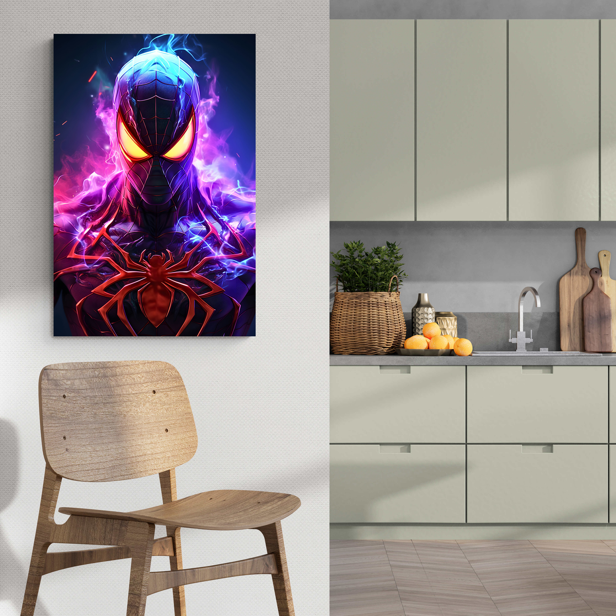 Spiderman Neon en un interior