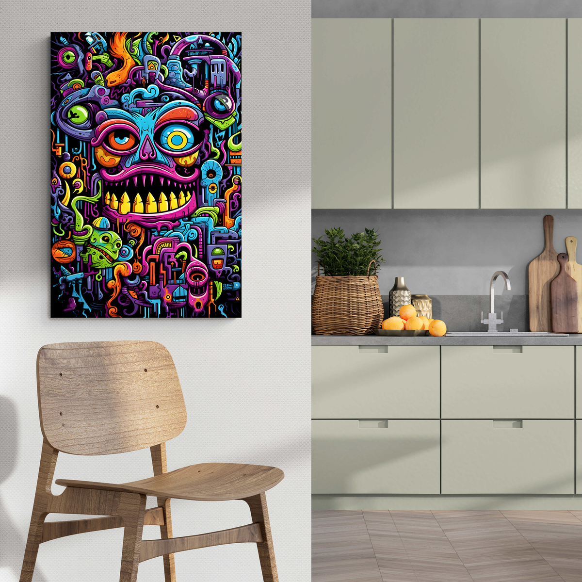Neon Trip Monster dans un intérieur