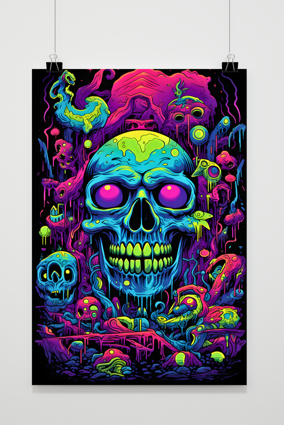 Neon Skull Grün Poster