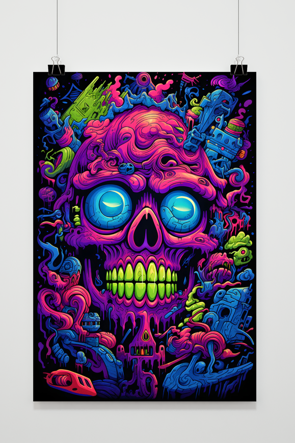 Póster Neon Skull Rojo de 25 Artstreet