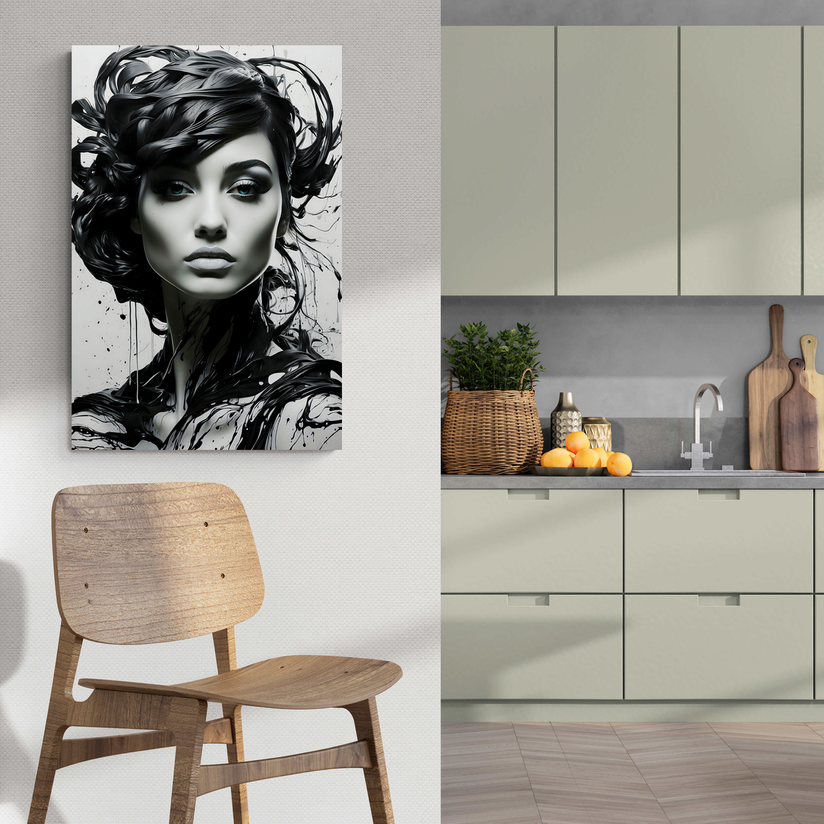 Mujer Blanco Negro Pintura en un interior