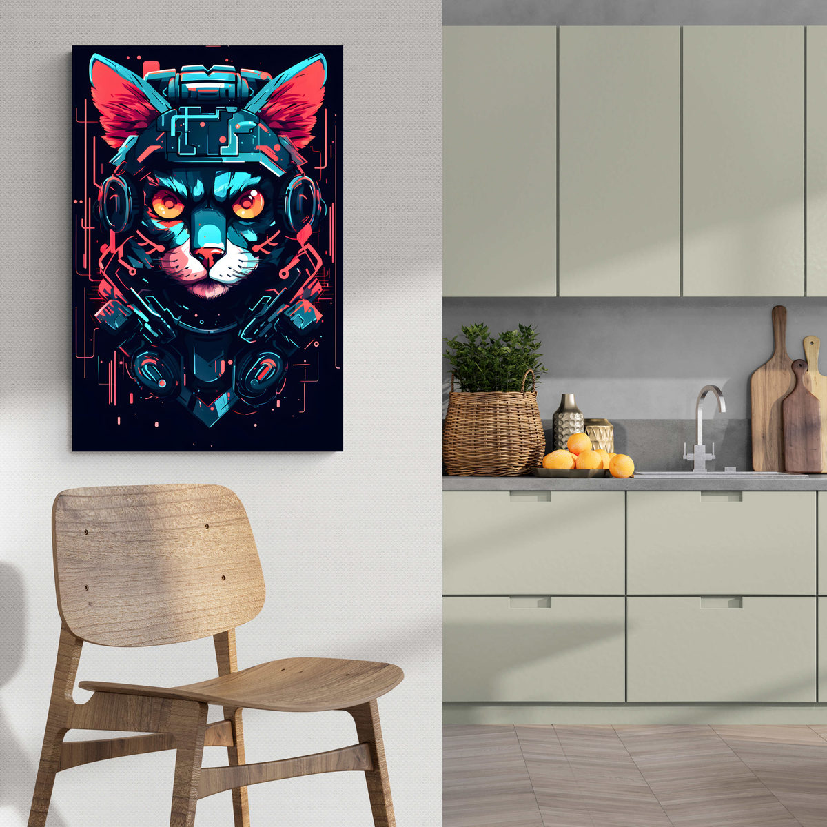 Gato Neón en un interior
