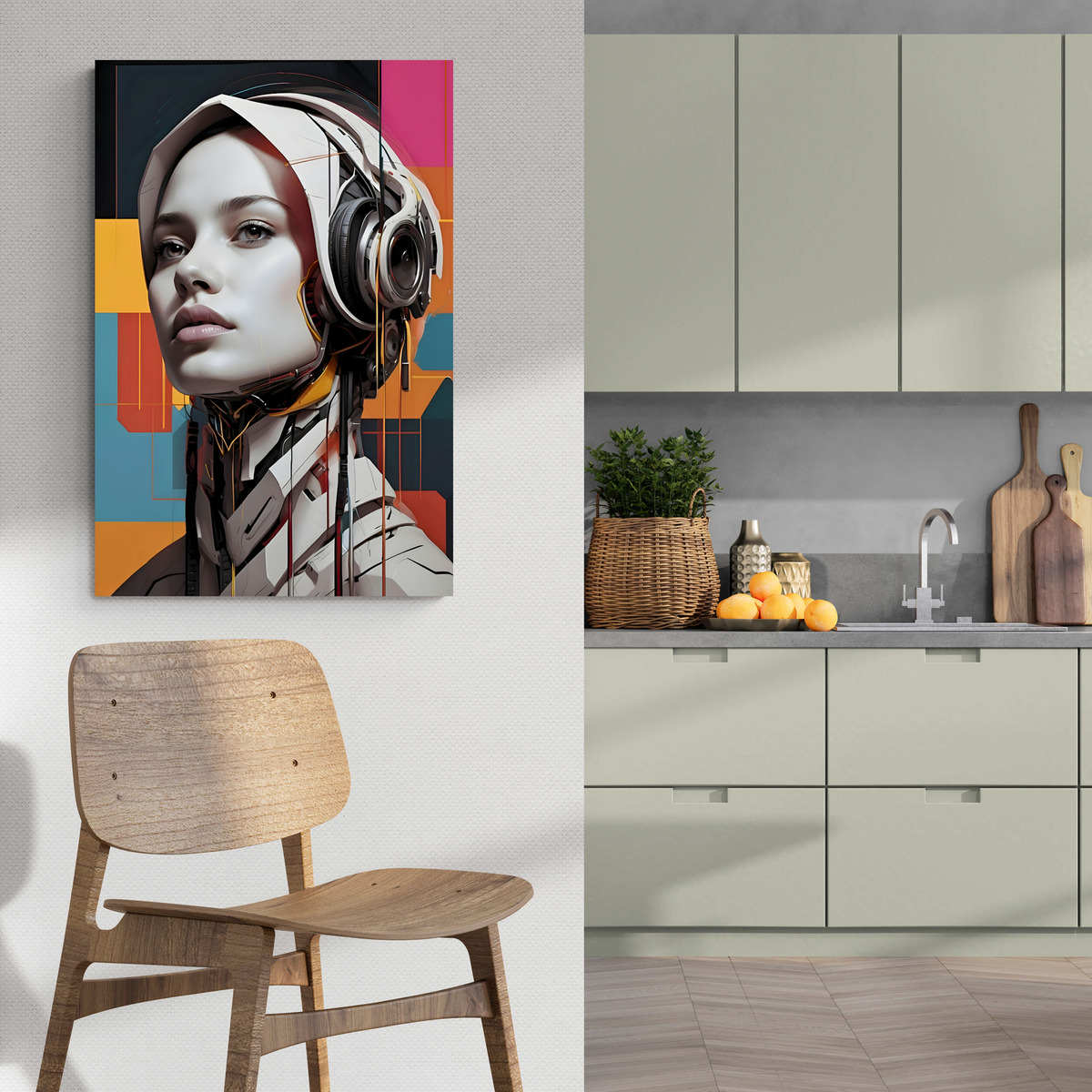 Hijabi Tech Sci-Fi en un interior