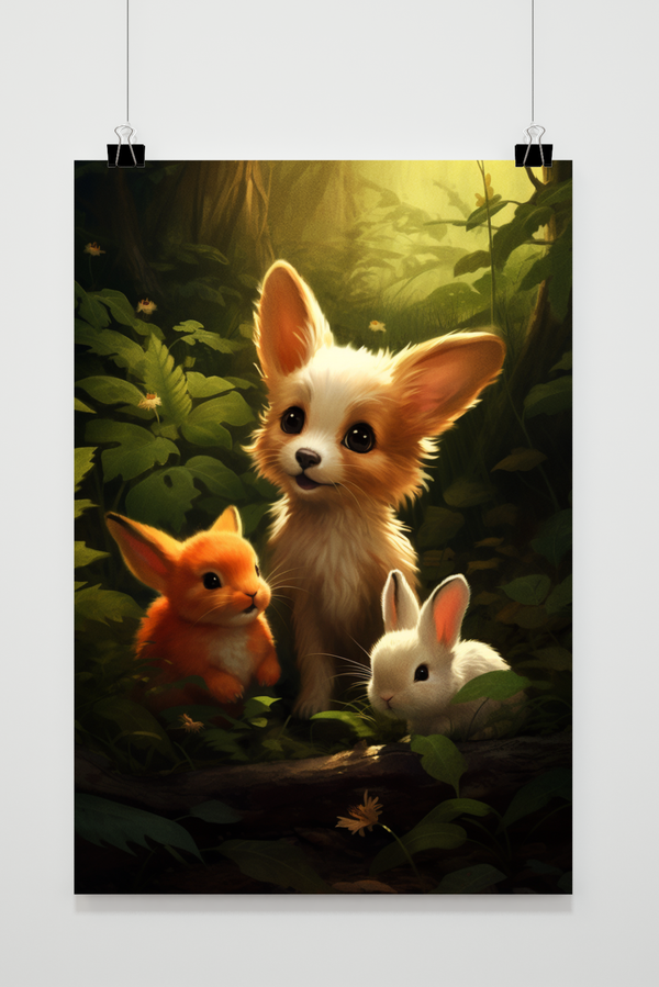 Kindertiere im Wald Poster