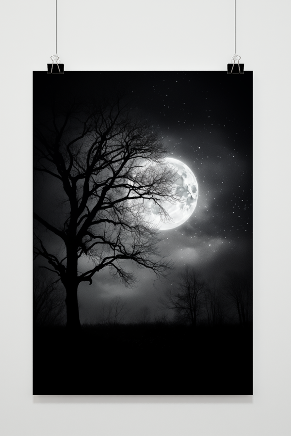 Vollmond durch Baum Poster