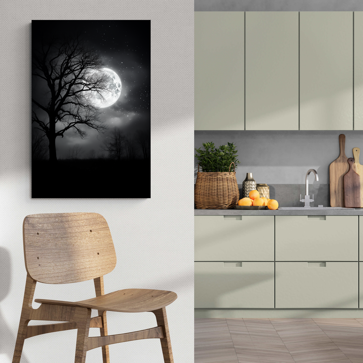 Luna Llena a través de un Árbol en un interior