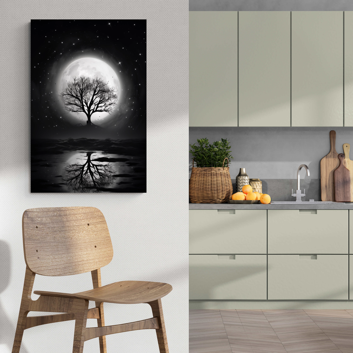 Luna Llena detrás de un Árbol en un interior