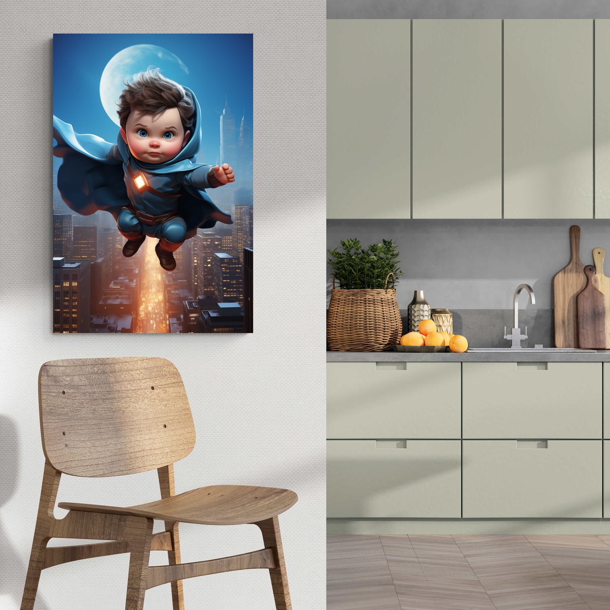 Bebé Superhéroe en un interior