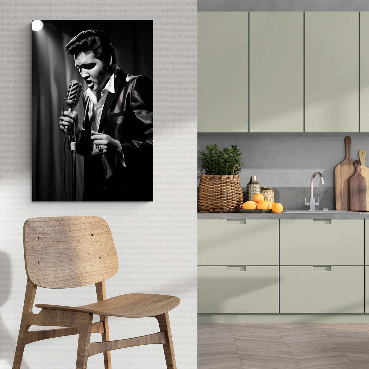 Elvis Noir et Blanc dans un intérieur