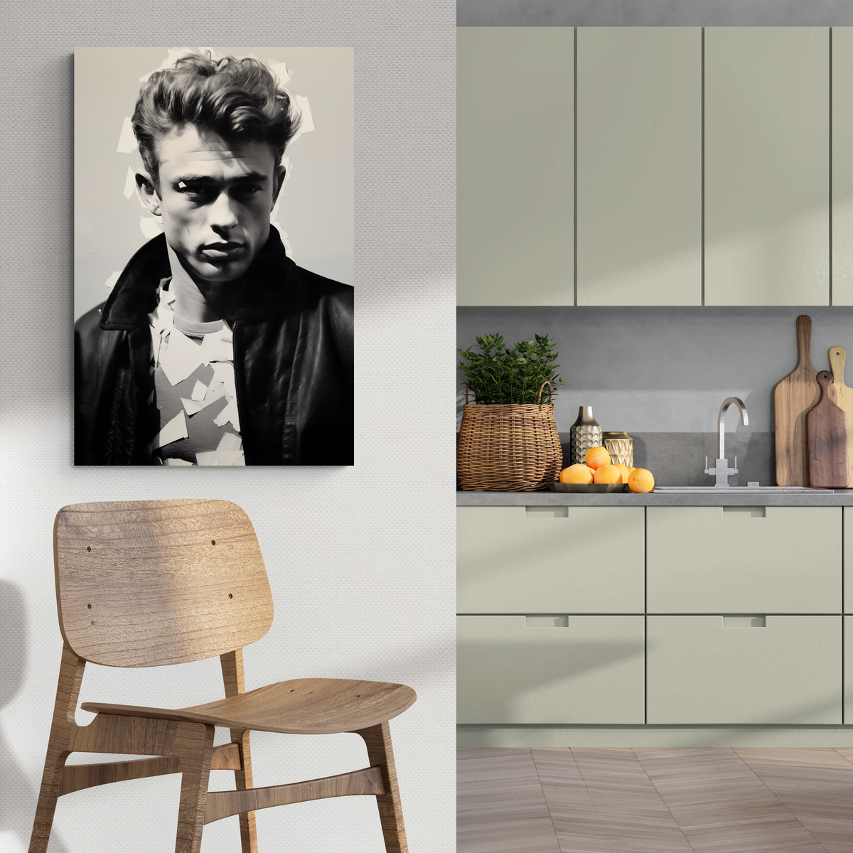 James Dean en Blanco y Negro en un interior