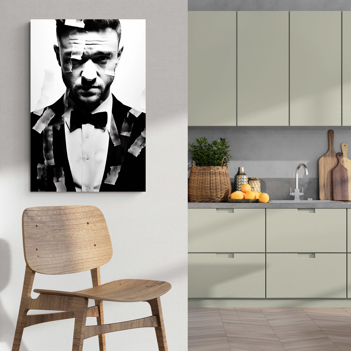 Justin Timberlake en Blanco y Negro en un interior