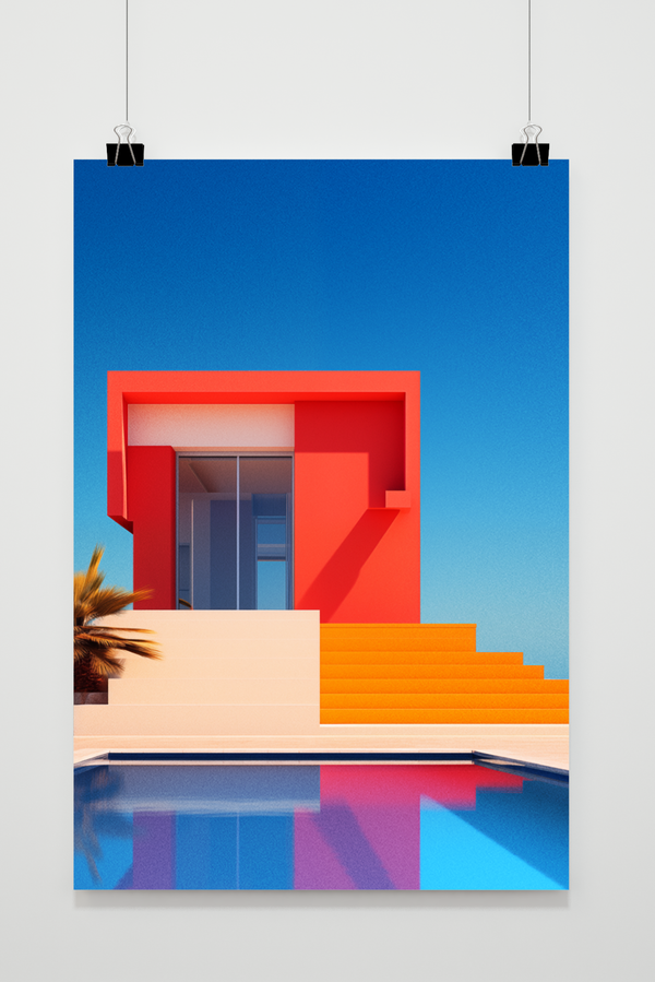 Póster Villa Colorida con Piscina