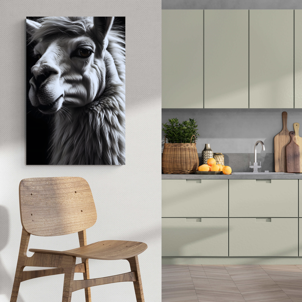 Llama Blanco y Negro en un interior