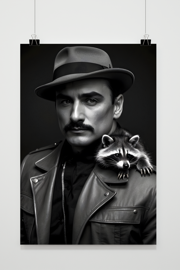 Póster Hombre con Mapache