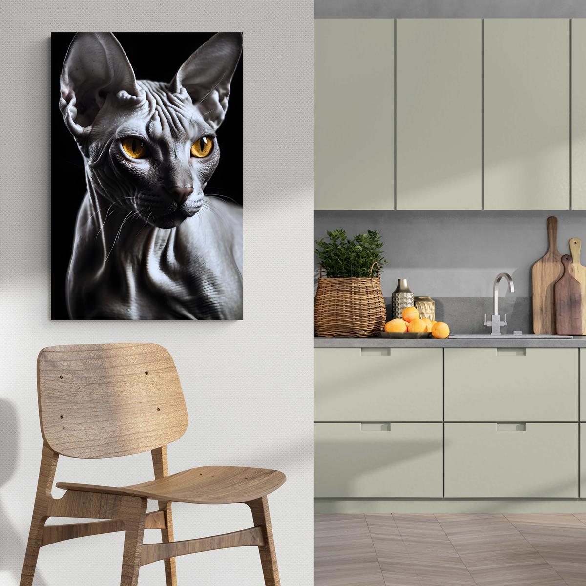 Chat Nu Jaune dans un intérieur