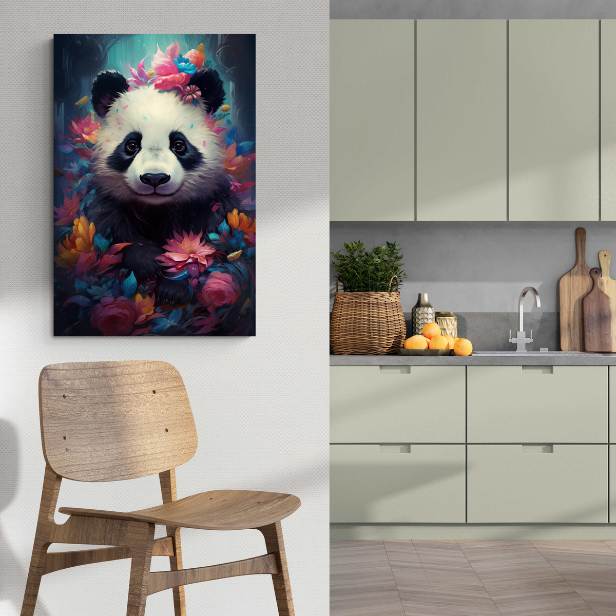 Panda con Flores en un interior