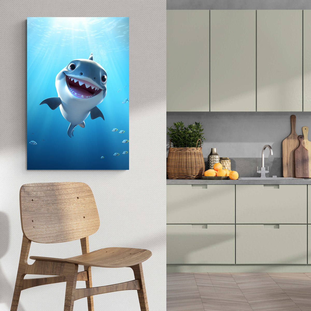 Baby Shark en un interior