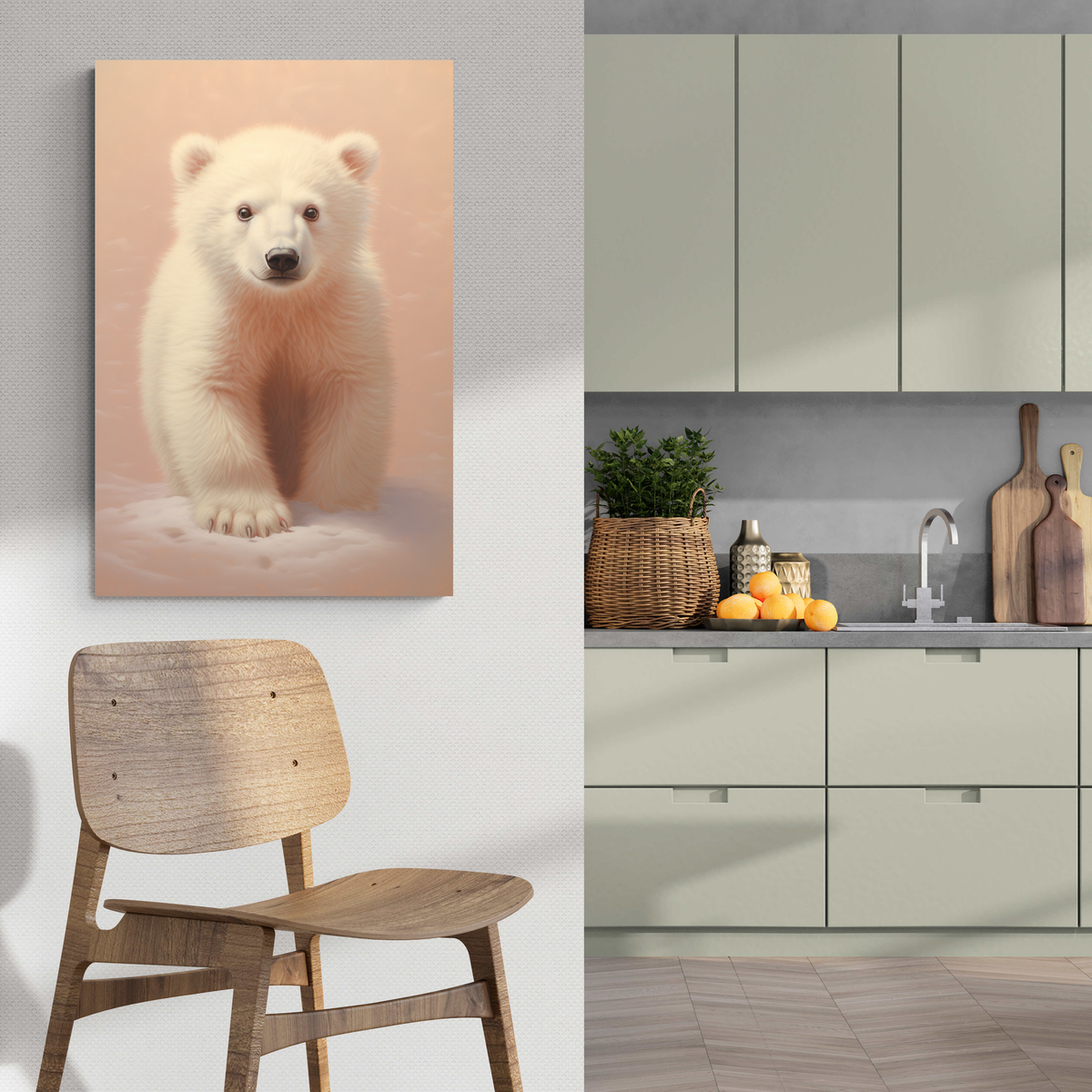 Oso Polar Bebé Rosa en un interior