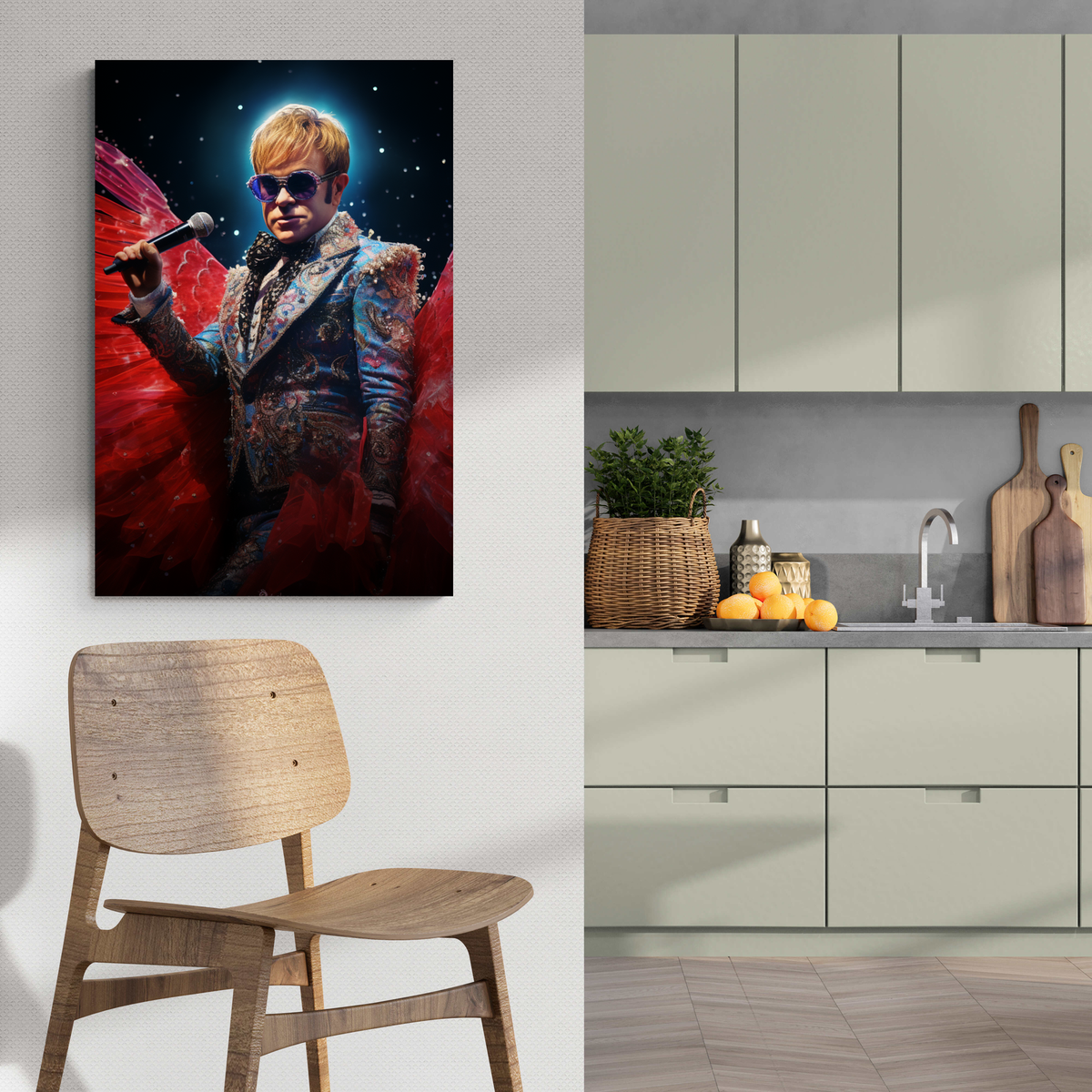 Elton John en un interior