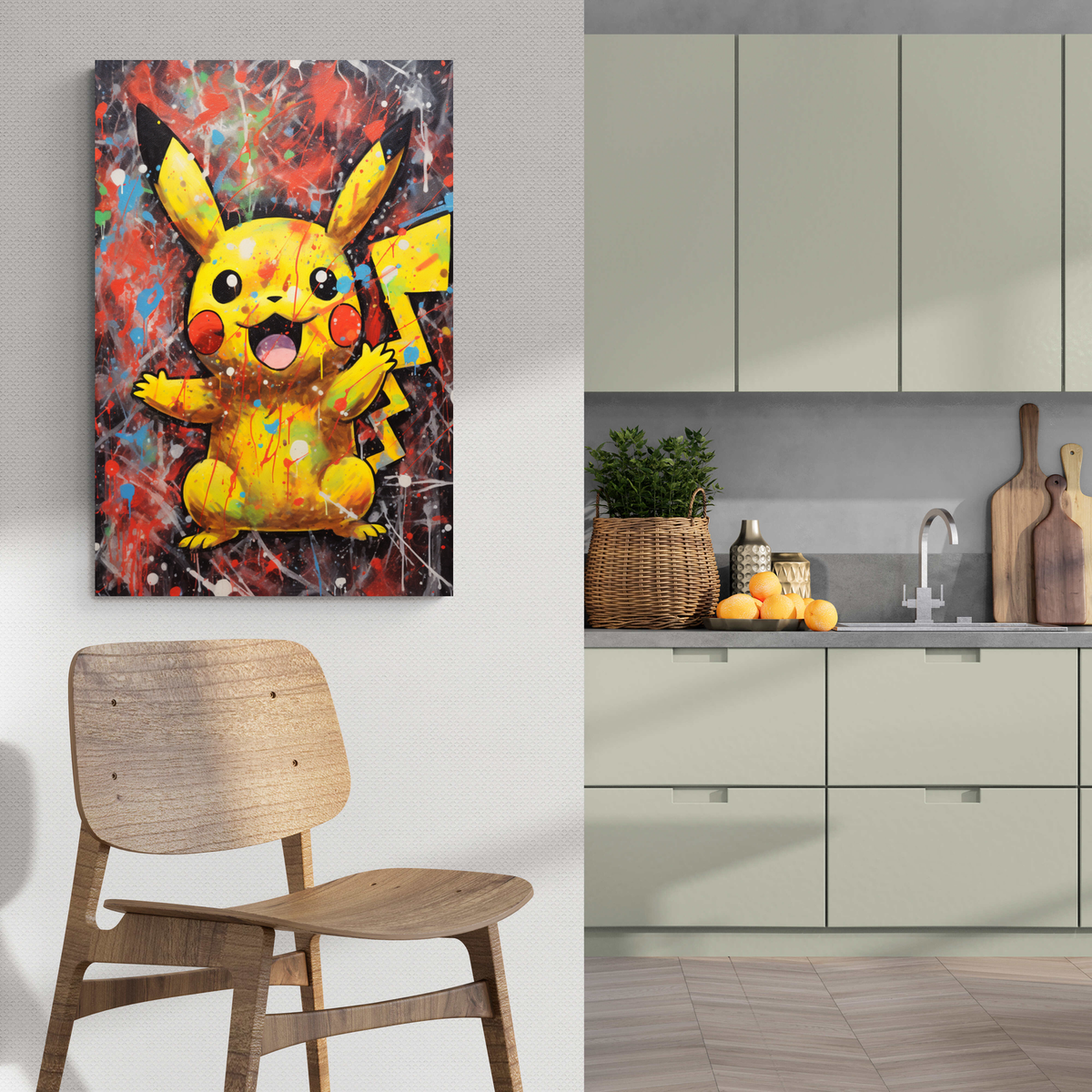 Pikachu Graffiti en un interior