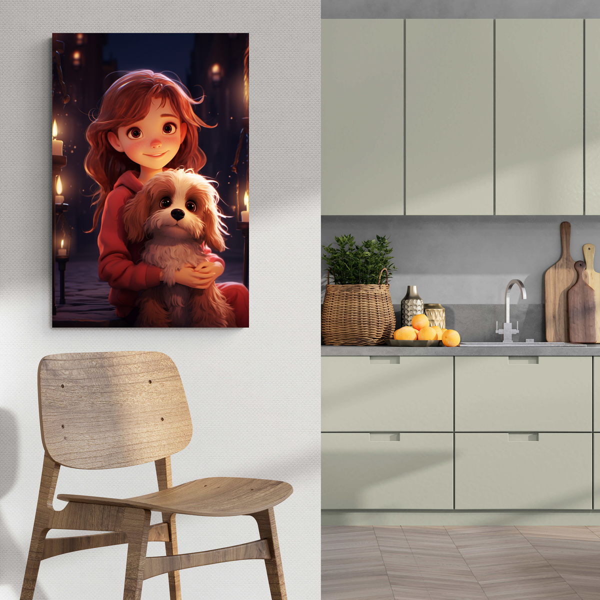 Niña con Perro en un interior