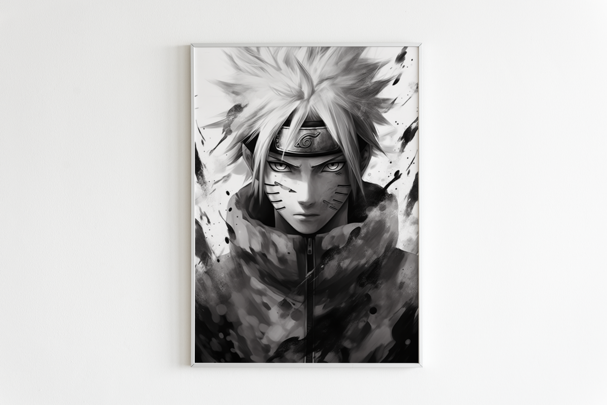 Naruto Noir et Blanc dans un intérieur