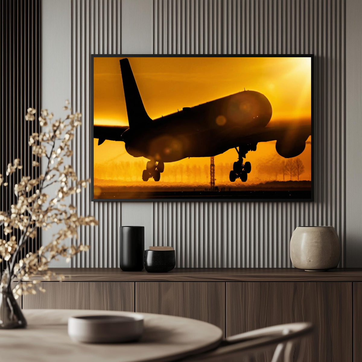 Avión al Atardecer en un interior