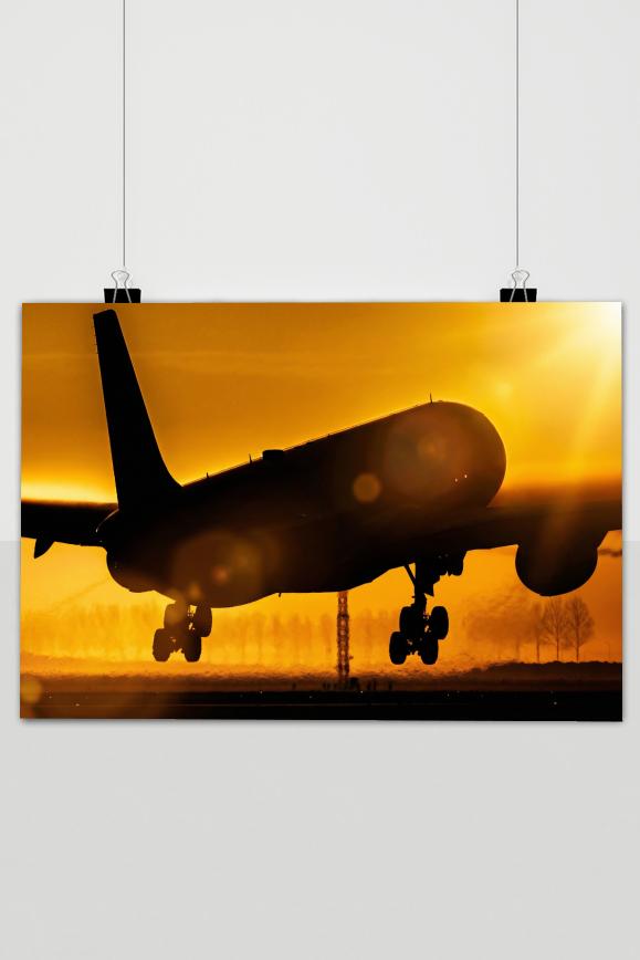 Póster Avión al Atardecer