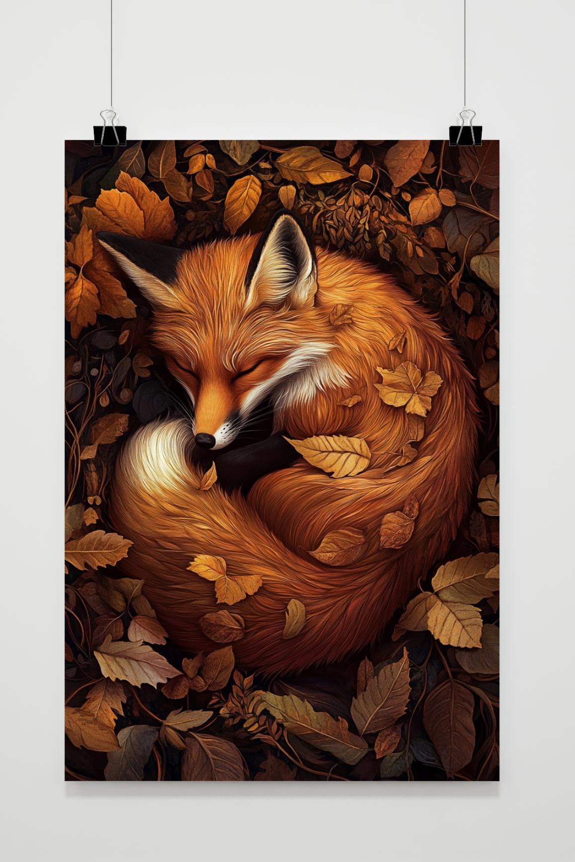 Sleeping Fox Autumn Leaves in an interior