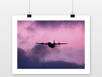 Vliegtuig Roze Lucht poster met witte rand