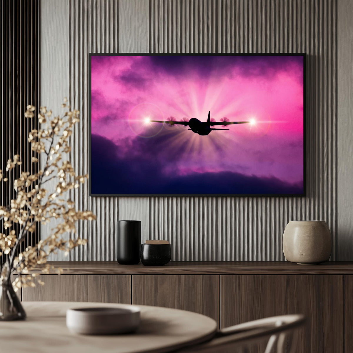 Avión Cielo Rosa en un interior