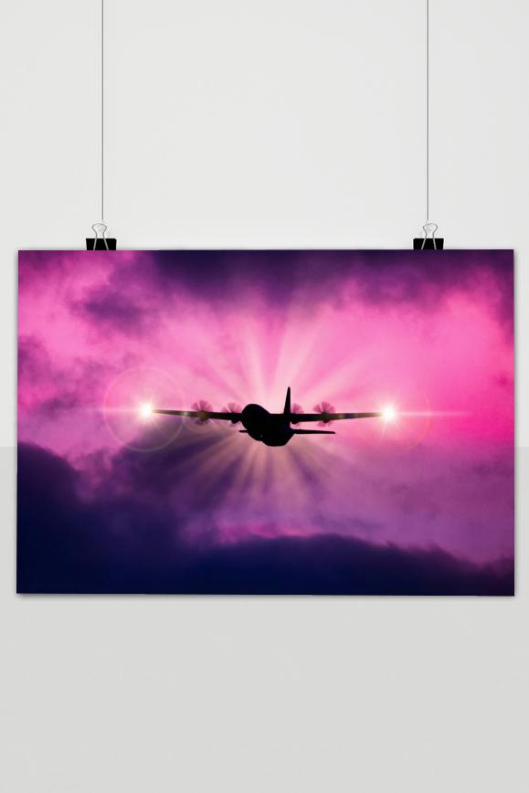 Affiche Avion Ciel Rose