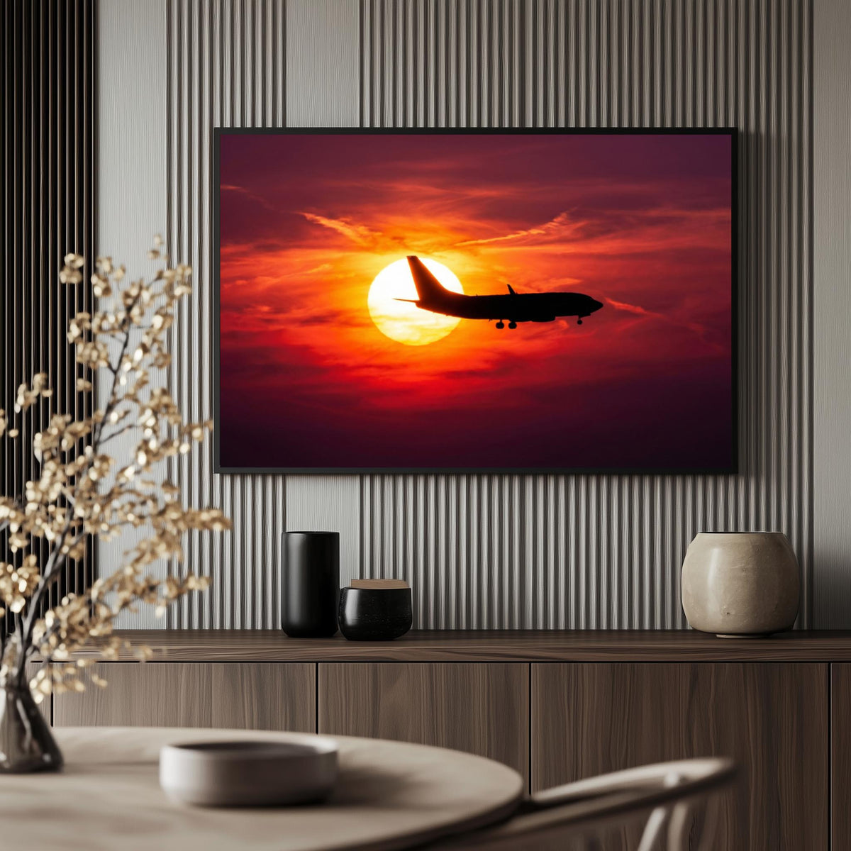 Avión al Atardecer en un interior