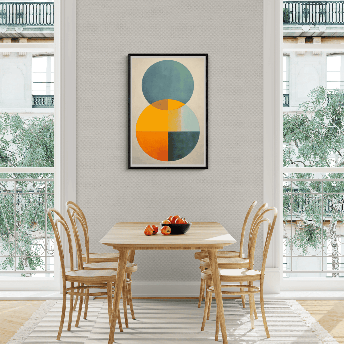 Círculos Naranja Azul en un interior