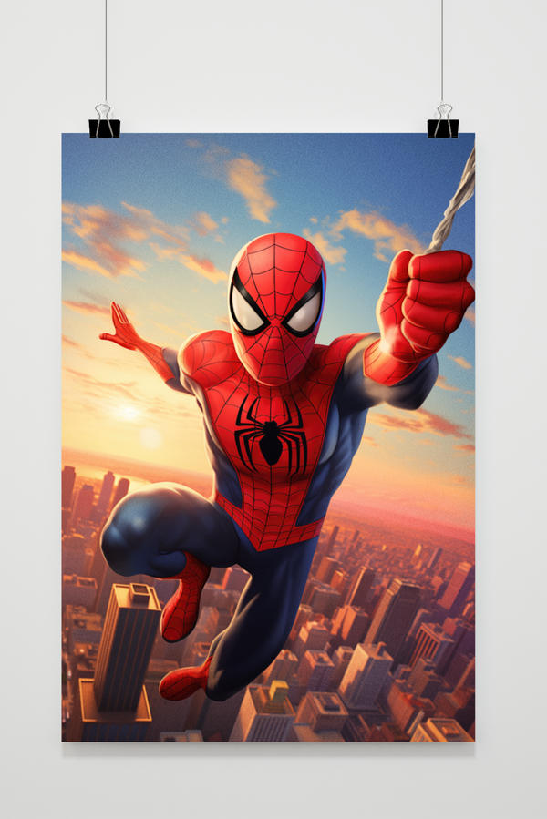 Spiderman Door Stad poster
