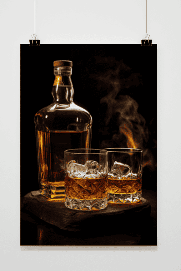 Affiche Carafe et Verres de Whisky