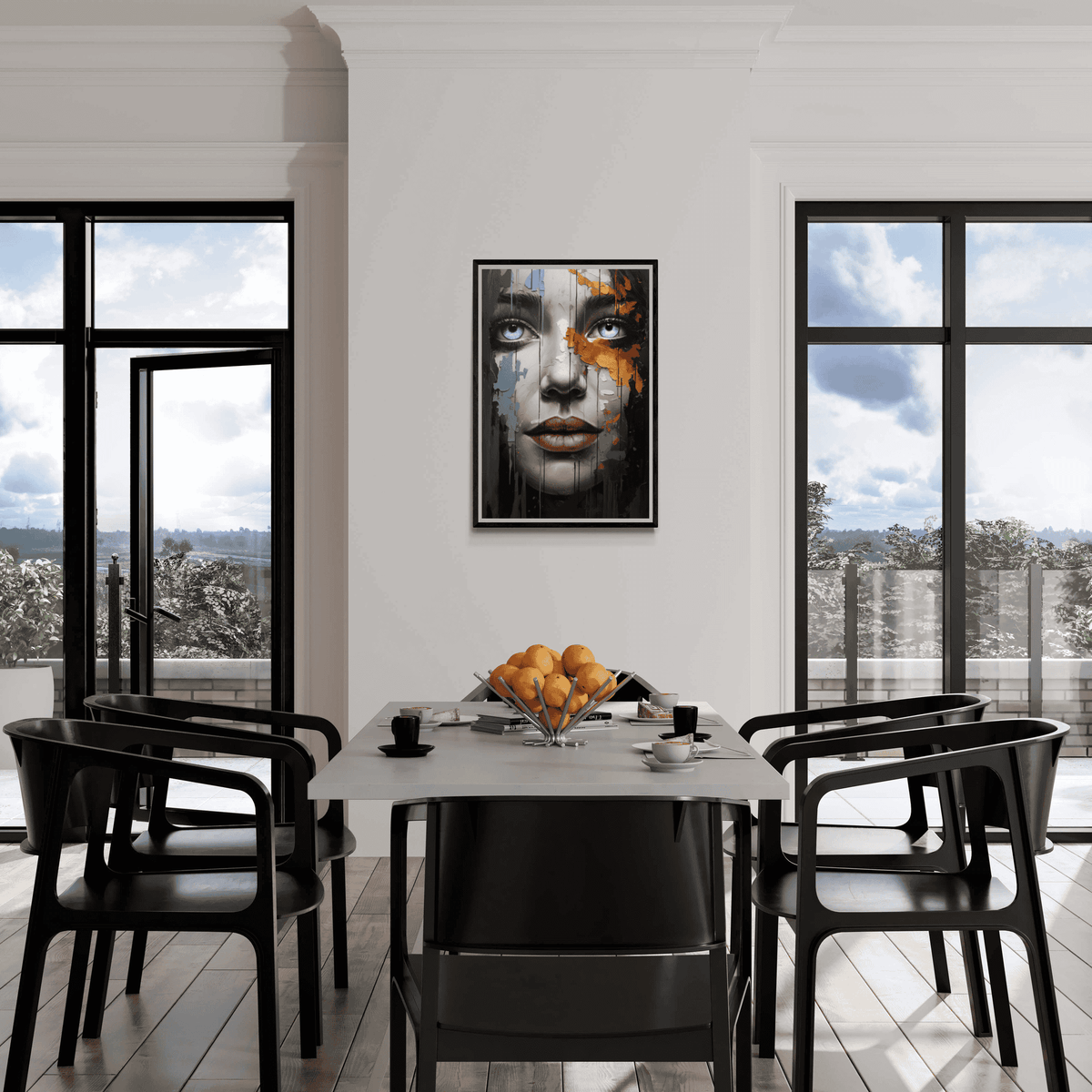 Mujer de Ojos Azules en un interior