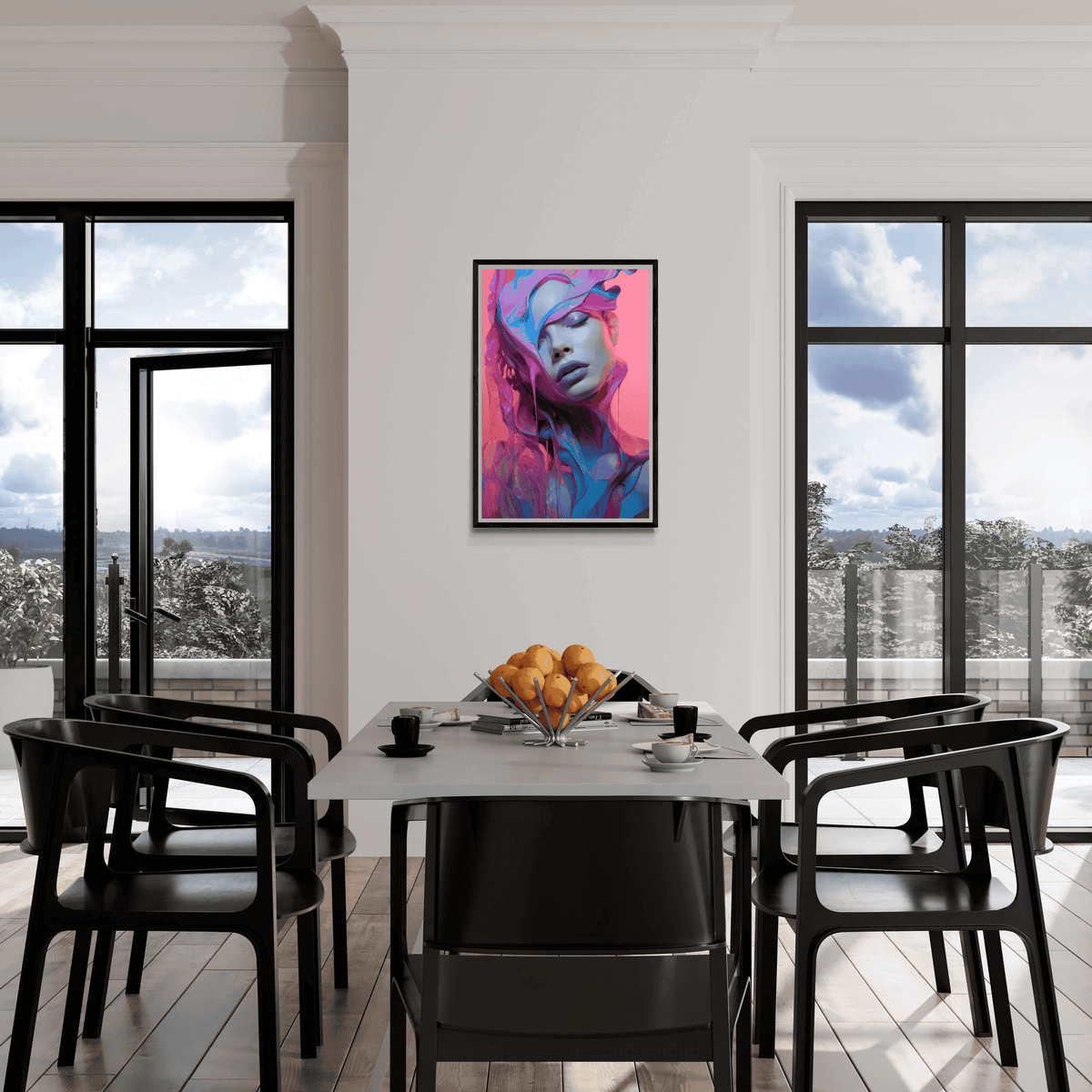 Mujer en Pintura Rosa en un interior