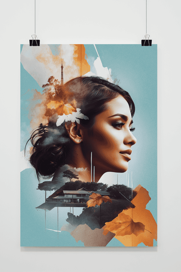Vrouw Blauw Geel poster