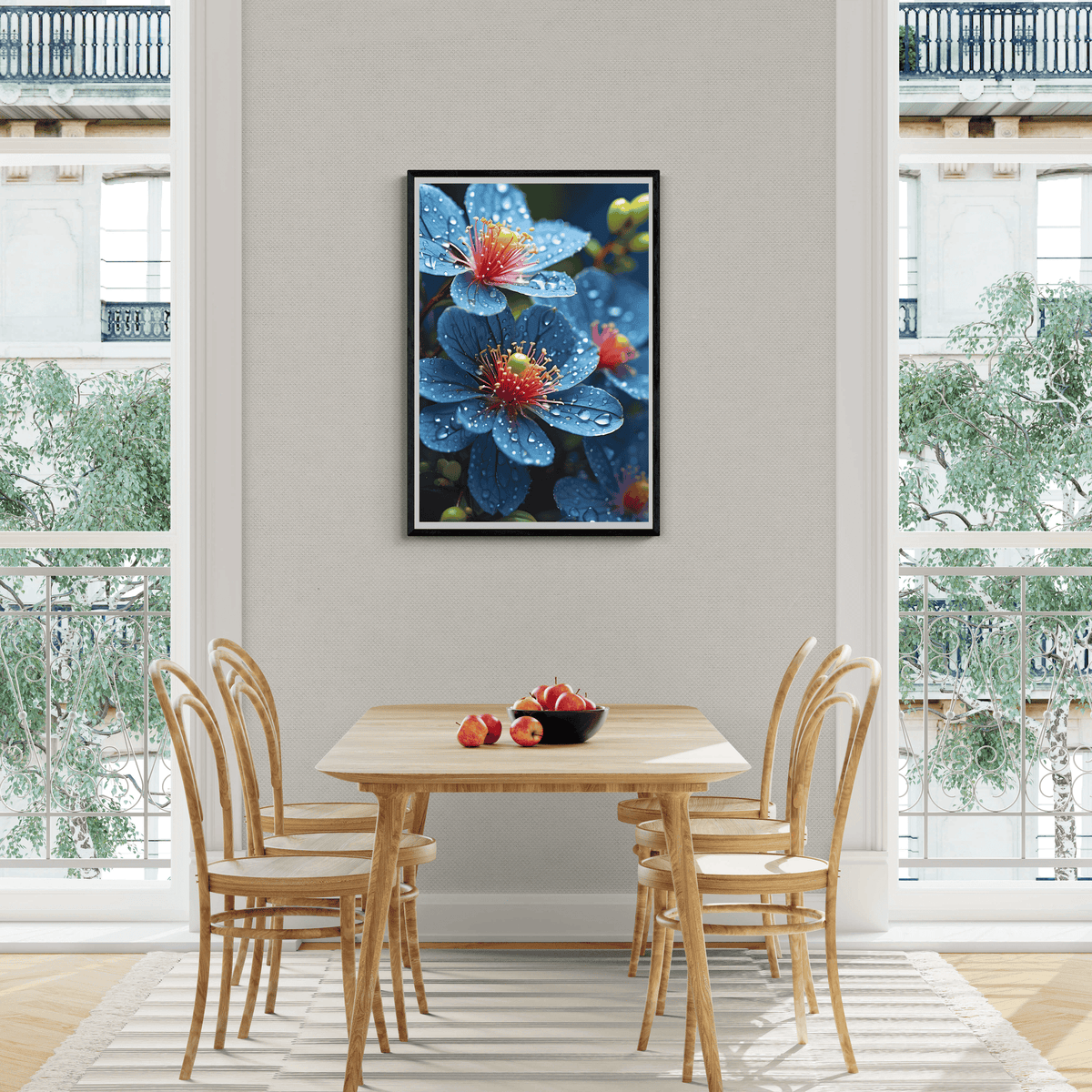Gotas en Flores en un interior