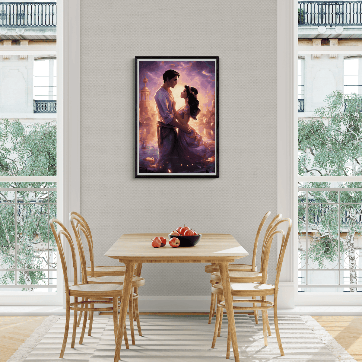 Aladdin y Jasmine en un interior