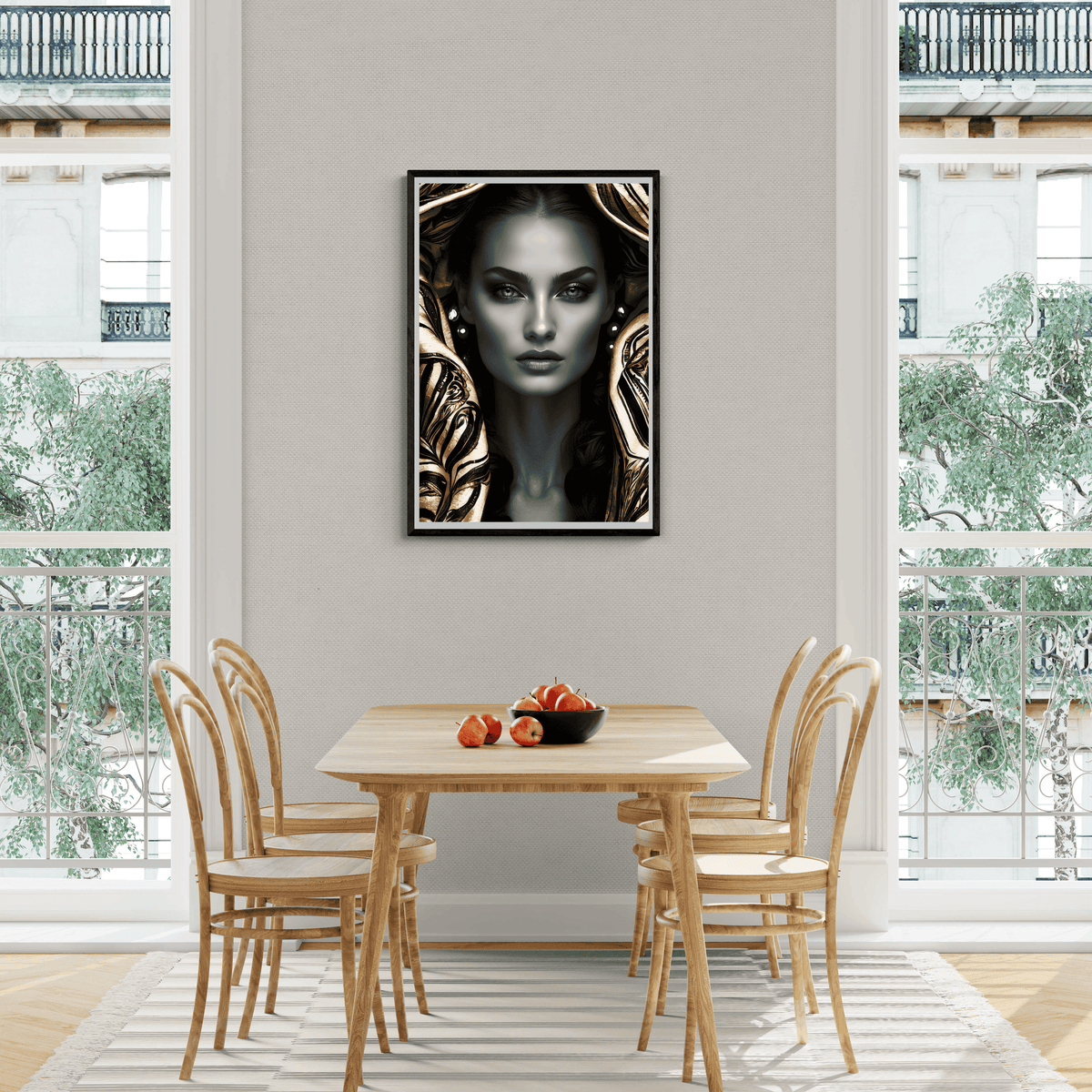 Mujer Abstracta Dorada en un interior