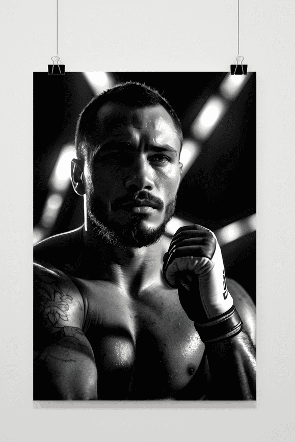 Póster Luchador Libre Blanco y Negro