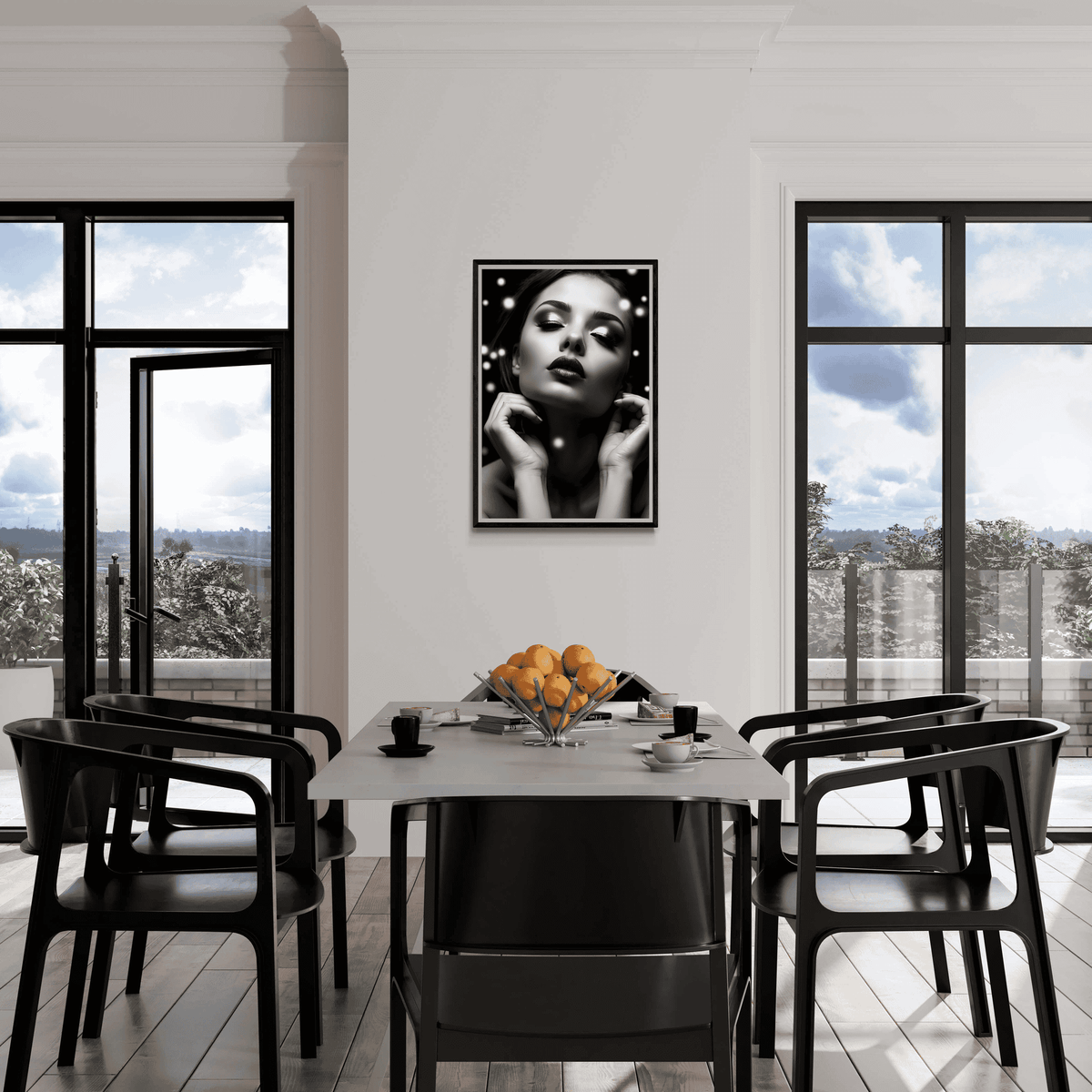 Mujer Blanco y Negro Brillante en un interior