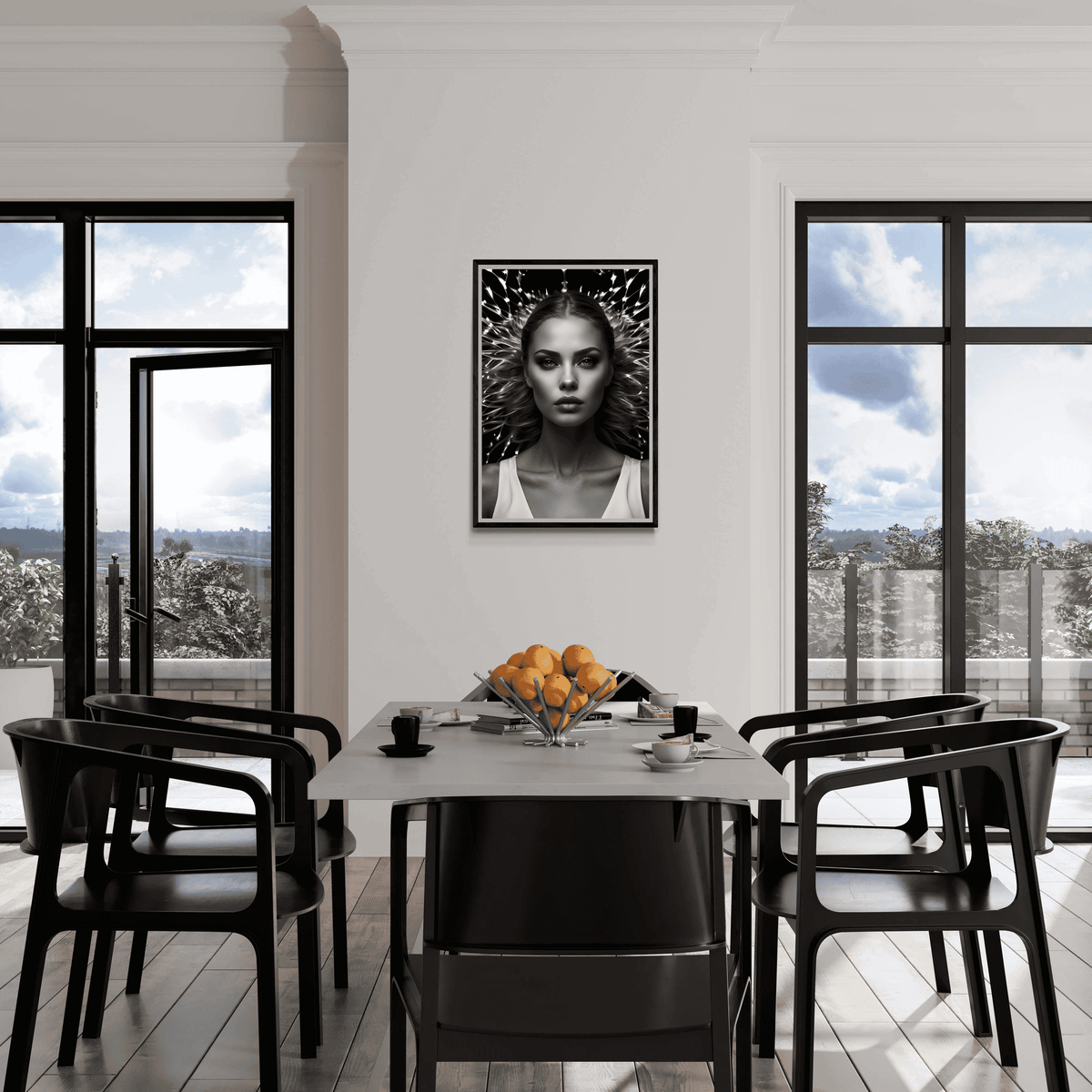 Mujer Blanco y Negro Estático en un interior